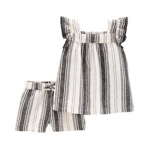 Carter’s 
2-Piece Striped Flutter Top+Linen Short